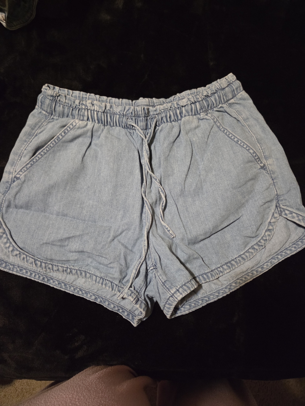 American Eagle Outfitters Light Blue High-Waist Drawstring Denim Shorts